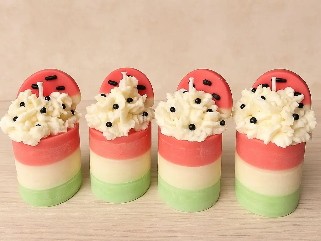 Waterlmelon Candle - Unique Design with Colorful Layers and Creamy Top for Household Use