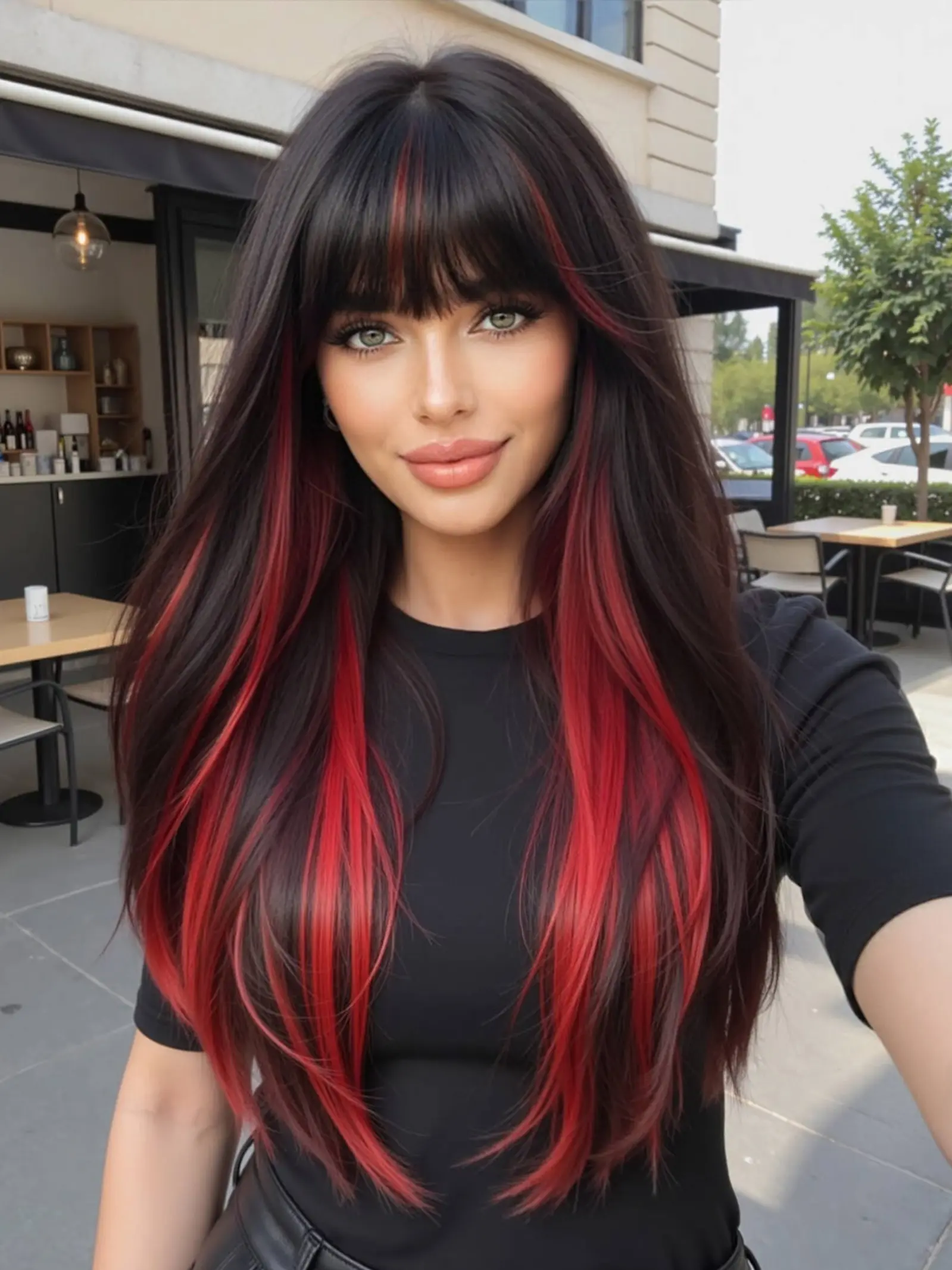 Women's Long Straight Hair Wig, Straight Synthetic Wig, with Bangs Wig, Highlights, 26 Inch Full Headset, Fashionable & Smooth, Party Wigs, Perfect for Parties & Halloween