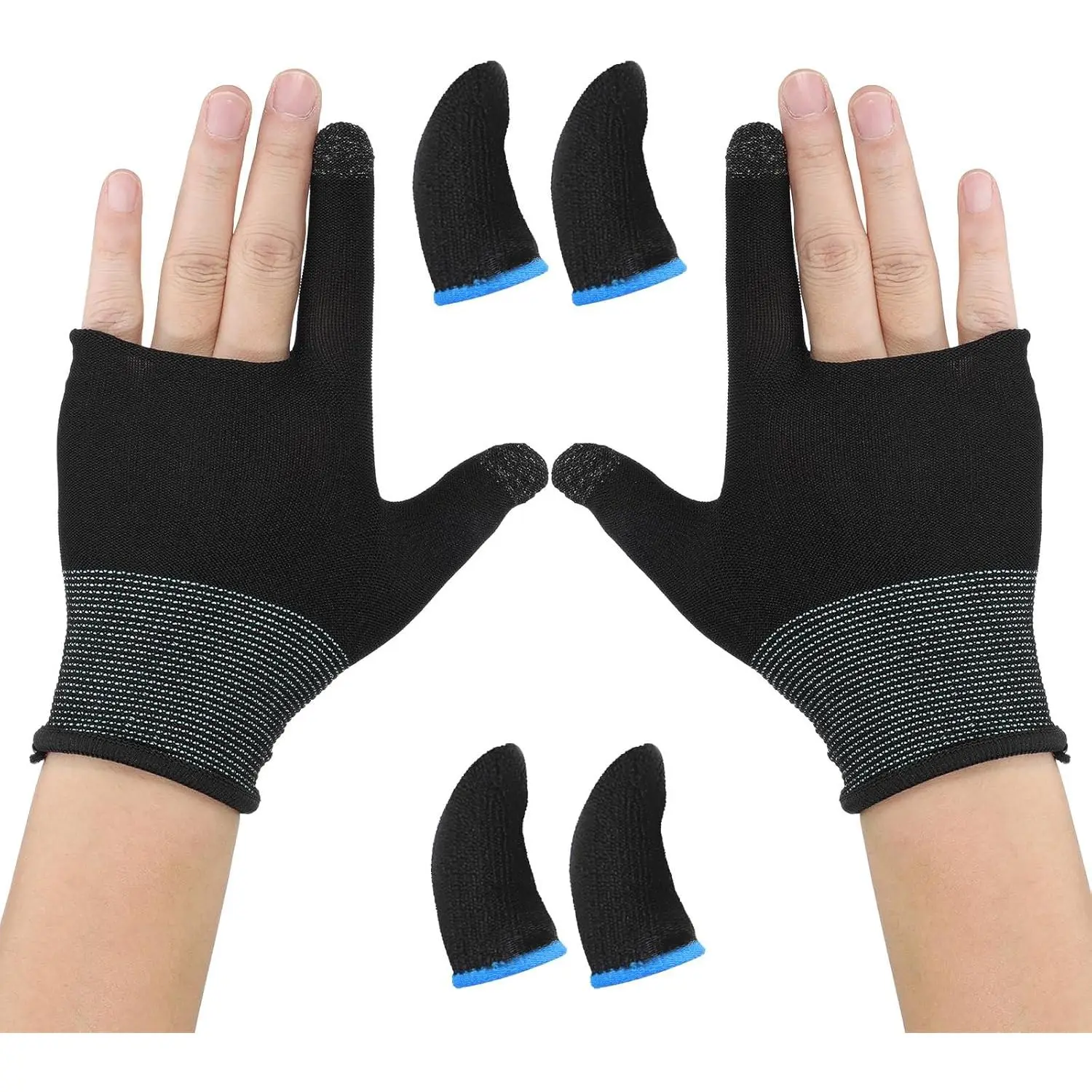 2 Pairs Mobile Gaming Gloves, Ultra-Thin Mobile Gaming Gloves Touchscreen  Finger Sleeves  Glove for Sweaty Hands Anti- Finger Sleeve Breathable for Phone Tablet Players Streamer