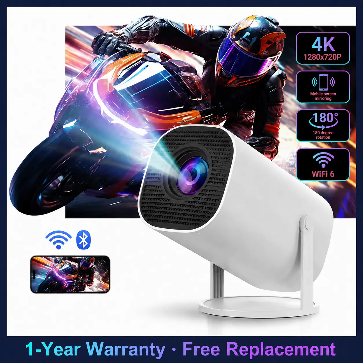 Portable Projector 350ANSI for PS5 Xbox | Low Latency 180° Rotate Auto Keystone | 4K Decode Built-in Speaker | Ideal Gaming Gift