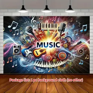 Musical Notes Instruments Explosion Backdrop Cloth, Indoor Backdrops, Artistic Music Party Decor for Studio Photography, Birthday Celebrations, Live Broadcast & Home Decoration, Party Decorations Banners