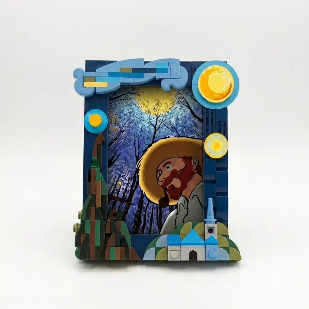 Buildable Blocks Brick Kit - DIY Starry Night Art Frame, Handmade Toy for Adults, Home & Office Decor Gift for Birthdays, Assembly Blocks Set, Buildable Blocks Kit