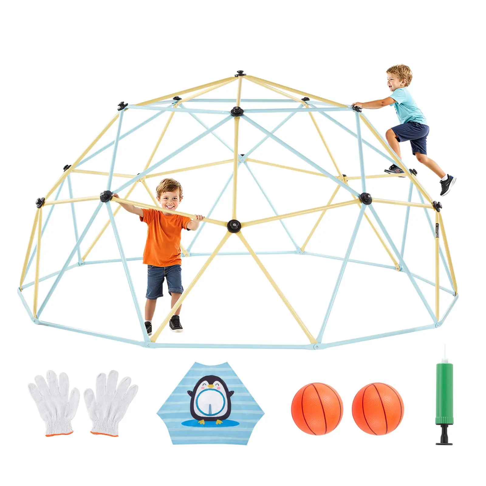 【SummerFinds】VEVOR 10FT Unisex Metal Geometric Climbing Dome Playground Set, 1000LBS Loading Zinc Home Backyard Outdoor Playset, Easy-Install Assembly Kit with 2 Basketballs & Octopus Net for 3-10 Yrs Kids