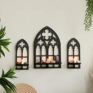 Gothic Style Wooden Hollow Wall Decoration, Wall Art Decor, Vintage Cathedral Arch Frame, Rustic Spooky Decorative Wall Hanging for Bedroom Bathroom Living Room, Ornaments