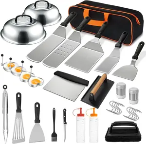 Griddle Accessories Kit, Flat Top Grill Accessories Set for Blackstone and Camp Chef, Grill Spatula Set with Enlarged Spatulas, Basting Cover, Scraper for Outdoor Barbecue