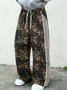🐆 Virus leopard print wide leg sweatpants | Y2K streetwear 2026 ✨ Bold retro leopard print+side stripe details, elastic Adjustable drawstring waist, loose and comfortable fit, soft and breathable fabric! #Wide leg pants # Street style # Y2K fashion