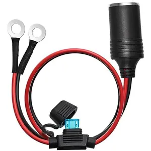 12V / 24V Power Supply Car Plug Outlet - 3FT/6FT UL 16AWG Cable with 15A Fuse - Heavy Duty DC Cigarette Lighter Female Socket Extension with Perforated Terminal Direct Battery Type