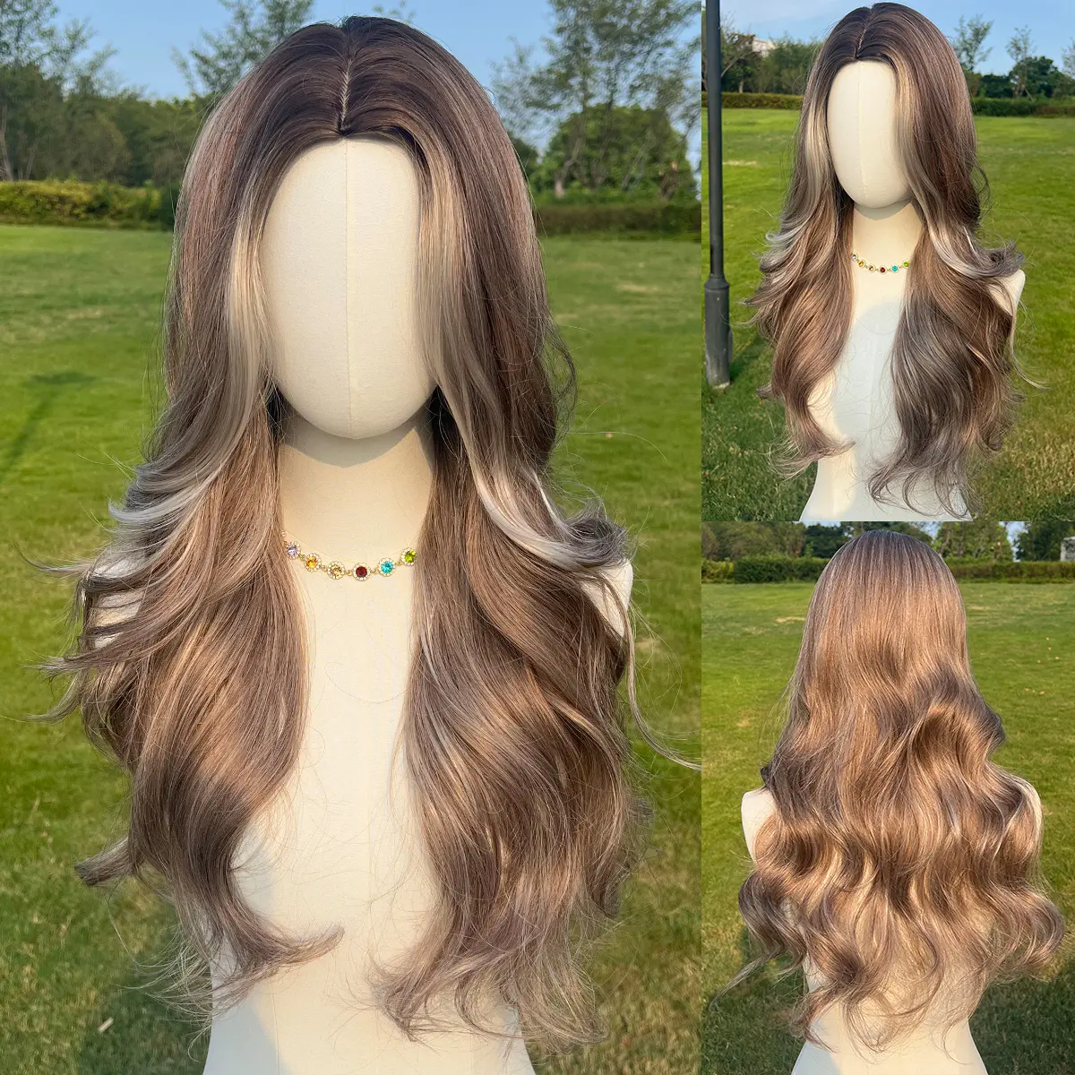 SMILCO/26Inch Highlight Grey With Silver Long Curly Synthetic Wig/SM381