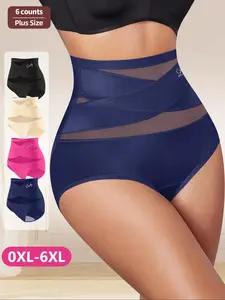 Morelect Women's High-Waisted Seamless Briefs, Panties, Breathable Mesh, Ice Silk Material, Fitted Design, All-Season Wear, 4-Pack