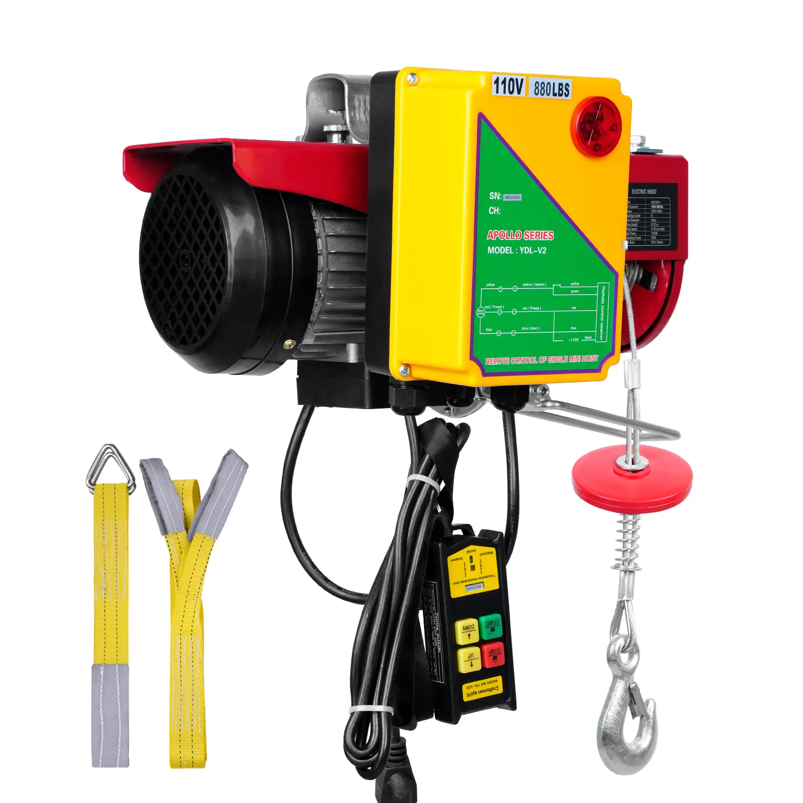 VEVOR 110V Wireless Electric Hoist with 480W Pure Copper Motor, 440 lbs Steel Wire Braided Winch, 40ft Single Cable Lifting Height, Remote Control, Emergency Brake, Factory-Made for Garage | Father's Day Gift