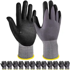 6PCS Work Gloves Microfoam Nitrile Coated Endurance Seamless Knit Safety Work Gloves with Grip Dots for Gardening Yard Lawn Home NONE