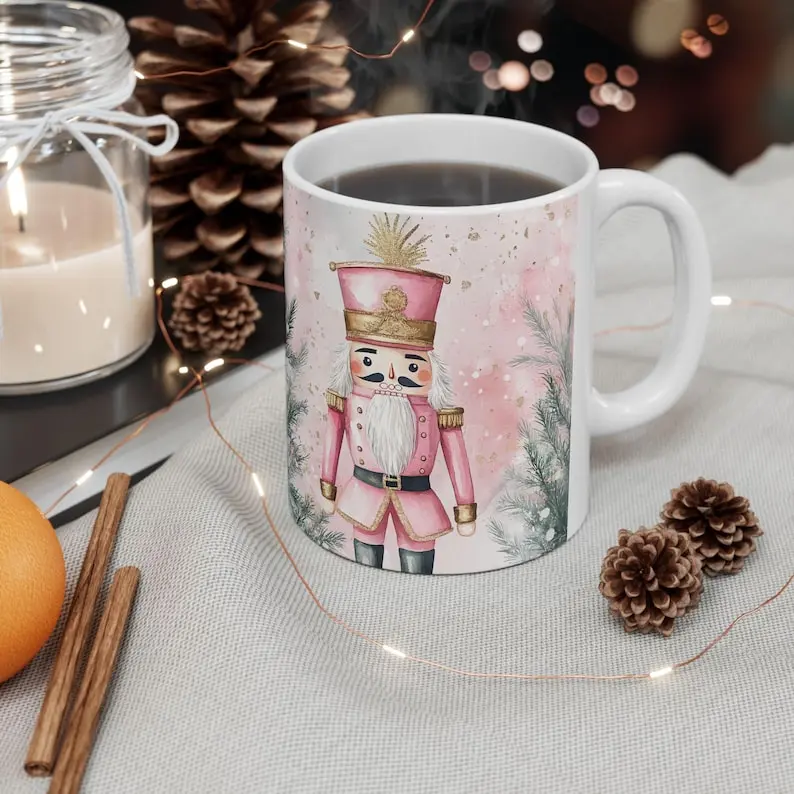 Pink Nutcracker Christmas Mug Pink Holiday Coffee Mug Holiday Gift Coffee Lover Winter Cup