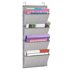 Eamay Wall Mount/Over Door File Hanging Storage Organizer - 4 Large Document Organizer Holder for School, Classroom, Home or Office Use, Wave Pattern