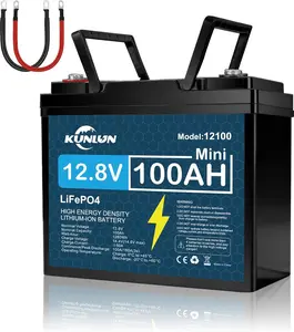KUNLUN 12V 100Ah LiFePO4 Battery Model 12100 with 100A Smart BMS 5000+ Cycles 1280Wh Energy for RV Marine Trolling Motors Off-Grid UPS Solar Camping E-Wheelchair Maintenance-Free Rechargeable Portable Power Station