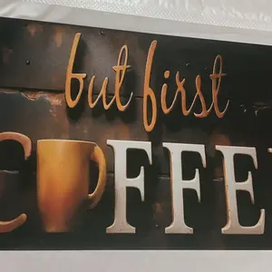 Coffee Themed Metal Sign, Retro Coffee Cup & Letter Pattern Wall Decor, Wall Art for Home Living Room Bedroom Coffee Shop, Vintage Plaque Decor