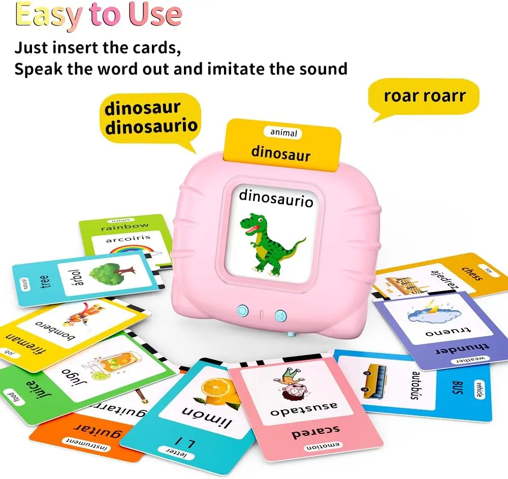 KIDGENIUS Bilingual Talking Flash Cards - 224 English-Spanish Animal Cards, Interactive Spanish Audio Early Education Toy, Enlightenment Gift for 2-8 Years Old Kids, Bilingual Flash Cards