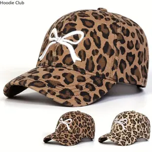 Unisex Bow Leopard Print Baseball Cap, Adjustable Sun Protection Hat for Men & Women, Lightweight Breathable Casual Outdoor Cap, UV Protection Stylish Headwear for Spring Autumn Daily Wear, Travel Beach Vacation Sports Fashion Streetwear Hat