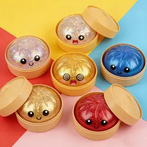 2026 New Glitter Dumpling Squishy with Steamer Box, Soft Sensory Fidget Steamed Bun Squeeze Tool for Adult Stress & Anxiety Relief,3.74 inches in Diameter Cute Office Desk Decor and Relaxing Accessory