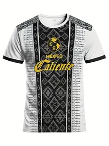 Men's Aztec Print Football Jersey Shirts and Comfortable Mexican Round Neck Sport Shirt, Soccer Jersey, Ideal for Matches, Training, Fitness, Casual Wear
