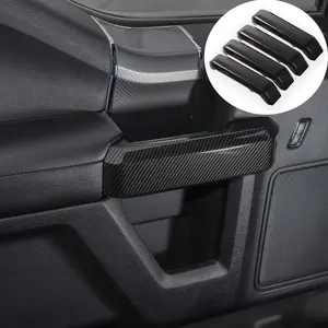 Inner Door Handle Cover Trim for 2015–2020 Ford F-150 & Raptor, ABS Carbon Fiber Look Stick-On Interior Accessories, 4-Piece Set