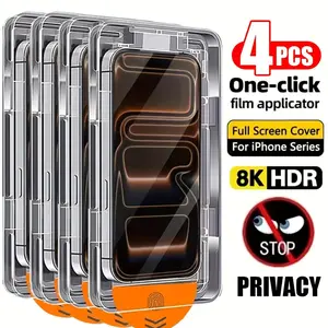4-Pack Privacy Dust-Free Full Coverage Tempered Glass Smartphone Screen Protector, Suitable for iPhone 17 Pro Max/17 Air/16 Pro Max/17/16/15/14/13/12/11/16e/Pro Max/Plus, Tempered Glass Film, One-Click Application, Scratch Protection
