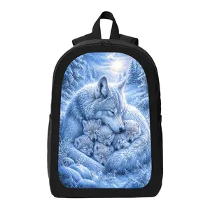 Wolf Theme Pattern Backpack Lightweight Casual Backpack with Zip Closure Adjustable Straps, Applicable to for Women and Men