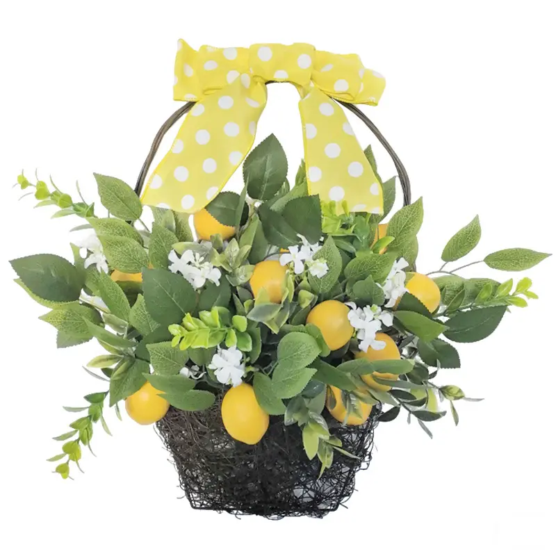1pack Premium Farmhouse Lemon Wreaths, Fall Garlands & Artificial Flowers, Lemon Decor For Front Door Hanger, Outdoor Yard Decor And Indoor Home Decor, Halloween Decor, Christmas Decor