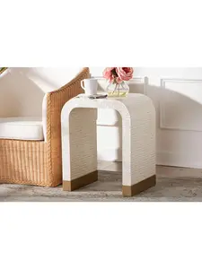 Bali & Pari 193271445615 Carlyn Coastal Mother of Pearl Capiz Shell End Table, Beige-White-Gold, Modern Side Table, Casual, Gold, Mosaic Styles, Casual End Tables