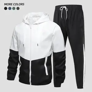 Men's Two-Piece Sports Suit Hooded Windproof Jacket with Matching Pants Running Set Fitness Activewear for Outdoor Activities thicken fabric coyote men