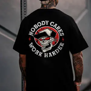 NOBODY CARES WORK HARDER Skull Black Print T-shirt