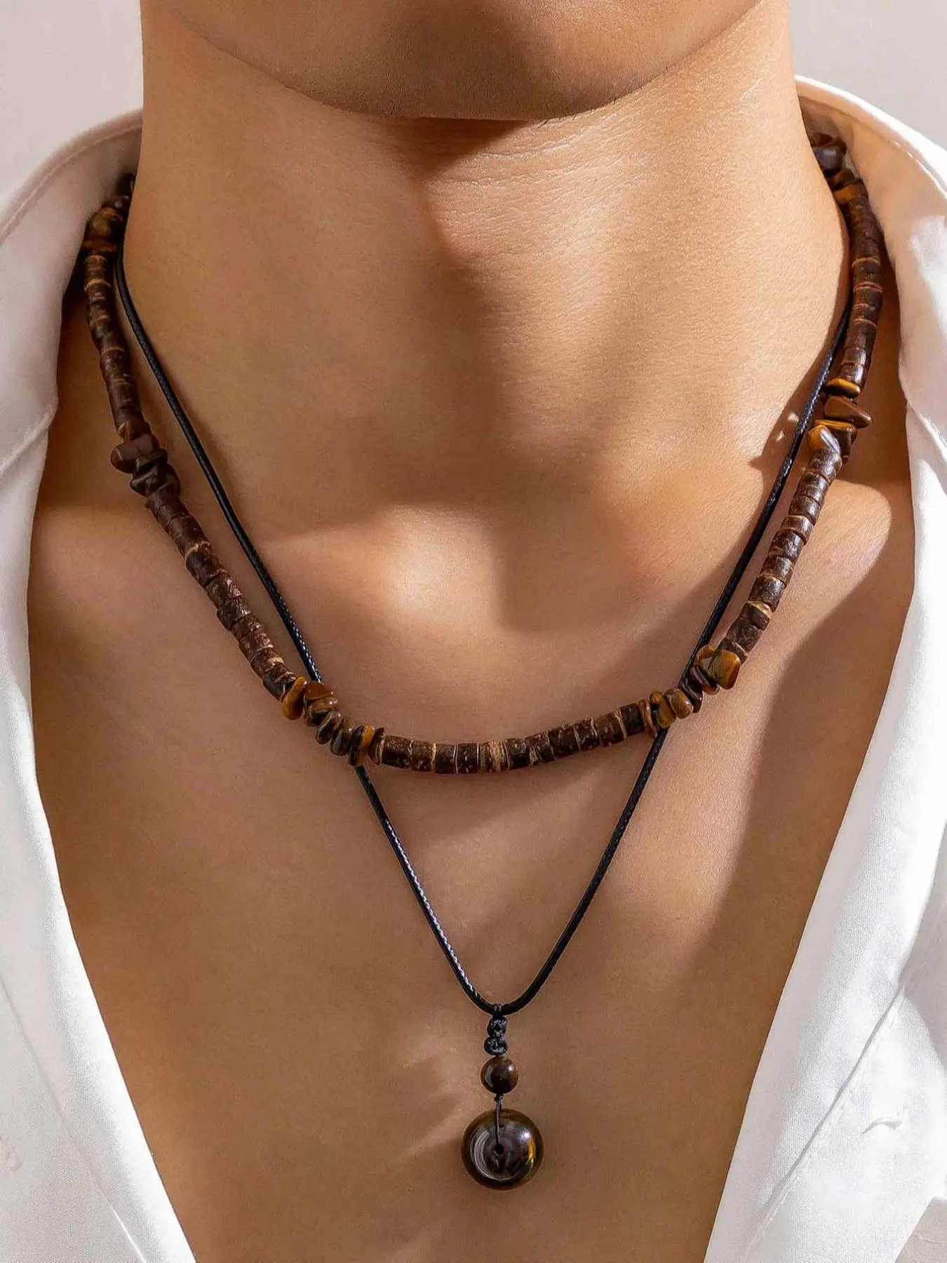 Boho Style Wooden Beaded Necklace & Pendant Necklace, Beach Boho Necklace, Vintage Jewelry for Party, Daily Decor, Trendy All-match & Exquisite Jewelry for Birthday Gift, Daily Wear Necklace, Decorative Necklace, Necklace Set
