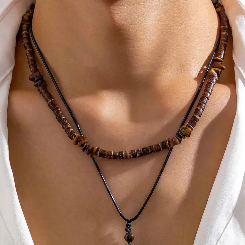 Boho Style Wooden Beaded Necklace & Pendant Necklace, Beach Boho Necklace, Beachy Jewelry, Vintage Jewelry for Party, Daily Decor, Trendy All-match & Exquisite Jewelry for Birthday Gift, Daily Wear Necklace, Necklace Set
