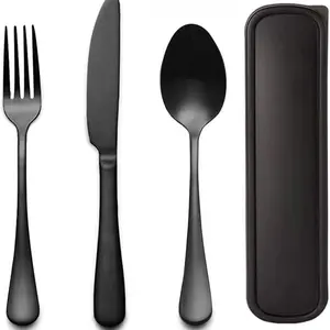4PCS Portable Travel Utensil Set, Stainless Steel 4-Piece Cutlery Group, Includes Knife Fork Spoon, Reusable with Storage Box for Lunchbox Camping School Office, Picnic Set