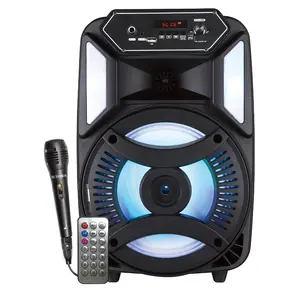 Audiobox Portable PA Speaker 8 Inch with LED Light Show - Bluetooth, USB, AUX Connectivity for Parties and Karaoke Compact Cable Handle Microphone
