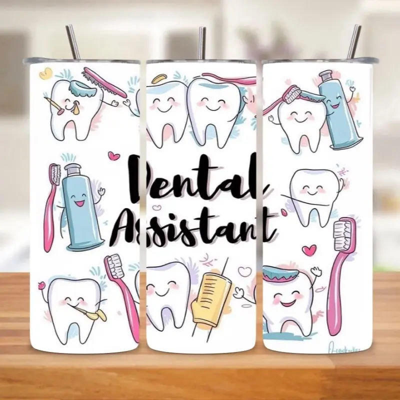 Dental Assistant 20oz Tumbler with Fun Tooth and Brush Design for Dental Professionals