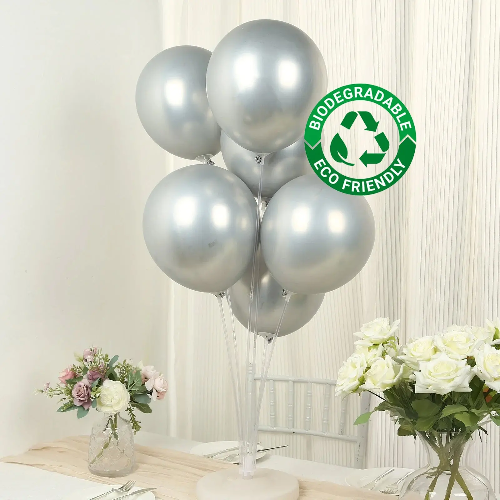 12-Inch Metallic Silver Biodegradable Latex Chrome Balloons, 50-Pack Festive Party Supplies for Birthday, Baby Shower, Corporate Events, Photo Booth Props, Hanging Decor