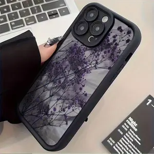 Phone Case - Black And Purple Flower Branch 17/16 Plus Anti-Drop Soft Shell with a Minimalist High-End Feel, Suitable for iPhone 17/16/15/14/13/12/11 Pro Max Plus, X, XS Max