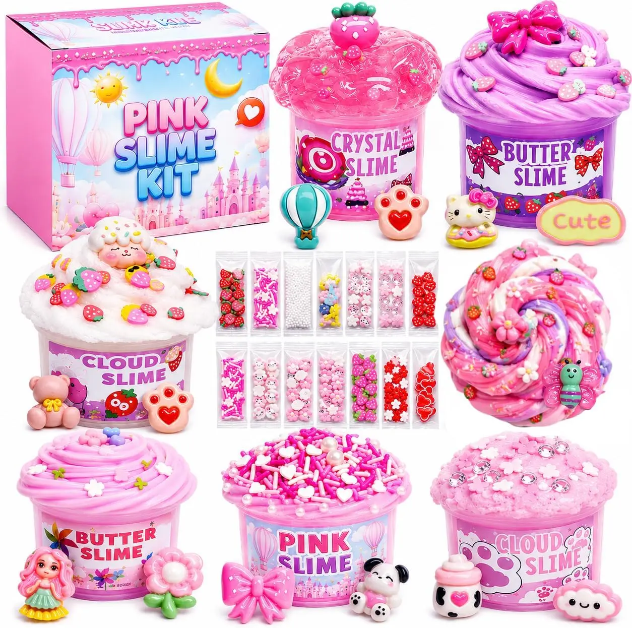 7 Pack Pink Slime Kits, Butter Slime,Cloud Slime kit for Girls Ages 8-12,Crunchy Slime Kit,Non Sticky,Super Soft Sludge Toy,Birthday Gifts for Kids,Party Favors for Girls and Boys
