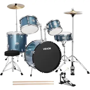 VEVOR Adult 5-Piece Drum Set, 22 Inches Complete Full Size Kit with Bass, Toms, Snare, Floor, Adjustable Throne, Stands, Cymbal, Hi-Hat Pedal and Drumsticks, BlackVEVOR Super Brand Day