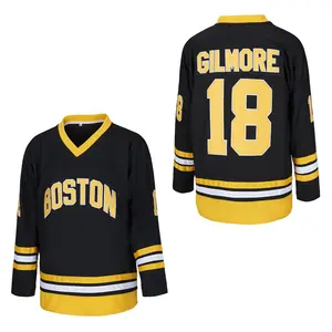 【MothersDayGift】Mens 18 Happy Gilmore 1996 Movie Boston Adam Sandler Ice Hockey Jersey Stitched Black Game Day