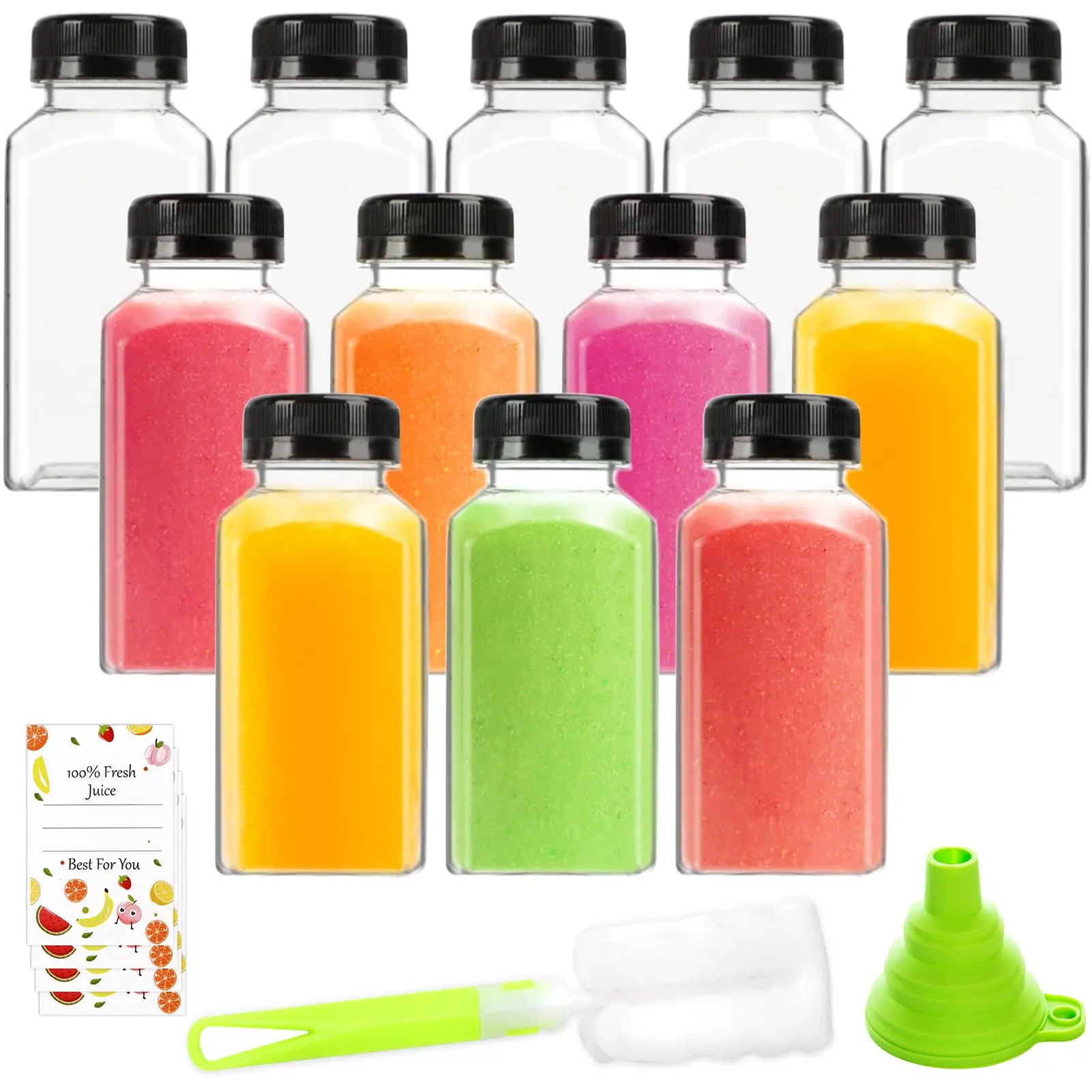Juice Bottles, 8oz BPA-Free Plastic Bottle with Leak-Proof Lids, Reusable Drink Containers for Home, Picnic, Office