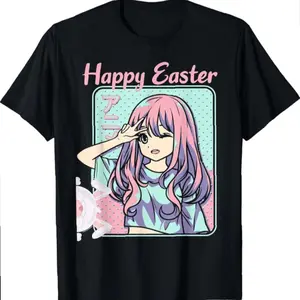 Happy Easter Easter Day Kawaii Anime Girl And Easter Bunny T-shirt