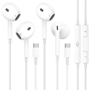 2 Pack USB C Headphones for  17 16 15 Earbuds with Microphone & Volume Control HiFi Stereo Type C Earphones for Galaxy S23/S22/S21/S20/Ultra Note 10/20, for iPad Pro Pixel 7/6/6a/5/4  9