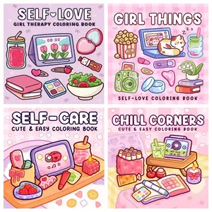 A set of creative hand-drawn coloring books with fresh and soothing Ins-style patterns, thick paper material, perfect for relaxation and stress relief, improving focus, extracurricular home leisure toy, adult coloring book, a perfect Valentine's Day gift.