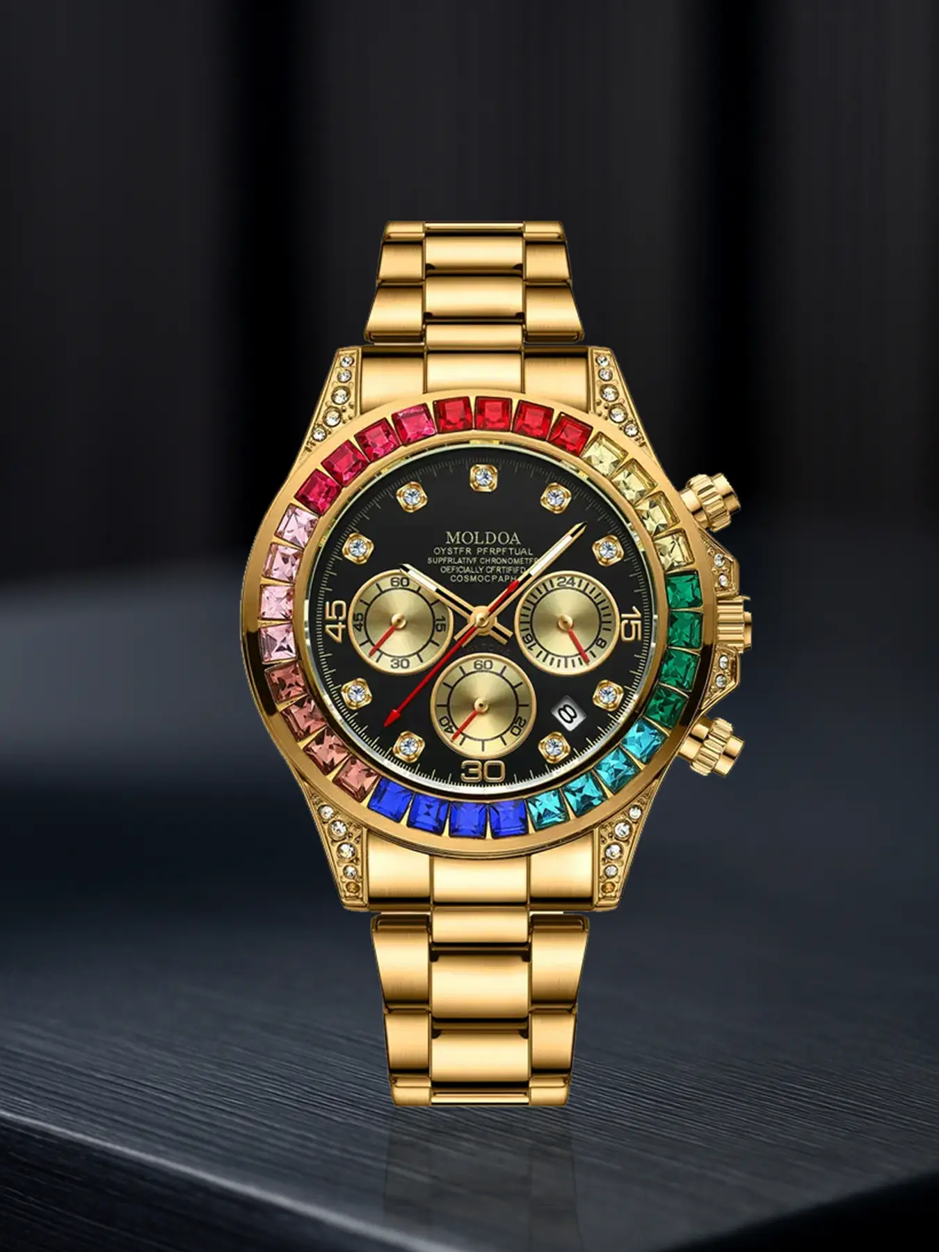 A men's gold new stainless steel trendy versatile multifunctional color diamond high-end quartz watch Modern Fashionable Wristwatch Fashionable Wristwatch Quartz Analog Watch Analog Quartz Watches