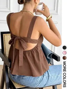 Women's Square Neck Ruffle Halter Top, Sleeveless Gathered Waist Casual Summer Shirt, Comfortable and Stylish Ladies' Clothing Womenswear