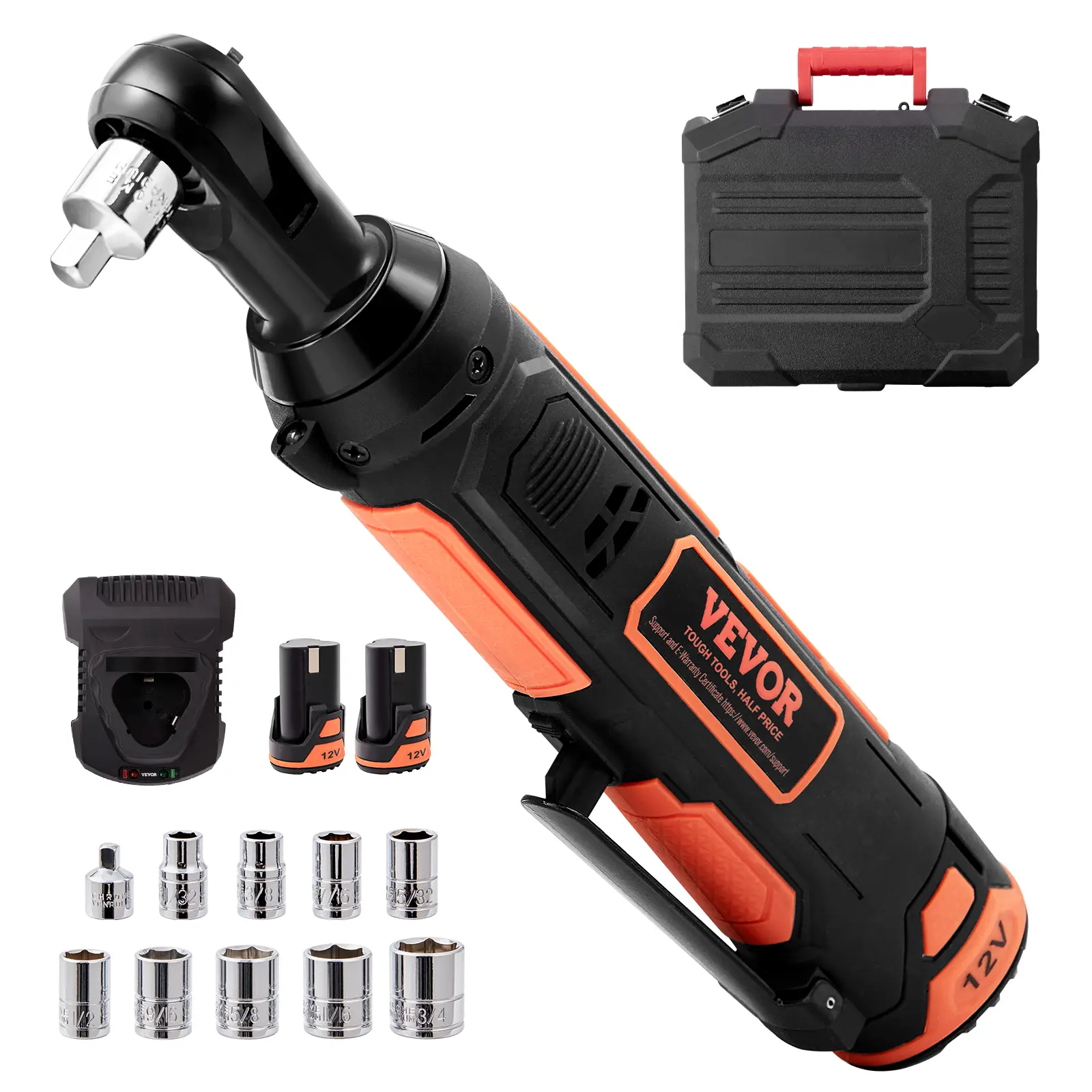 【summerfinds】VEVOR Cordless Electric Ratchet Wrench Set, Power Ratchet Tool Kit, Fast Charge, Built-in LED Light, Variable Speed Trigger, 10 Sockets cordless ratchet