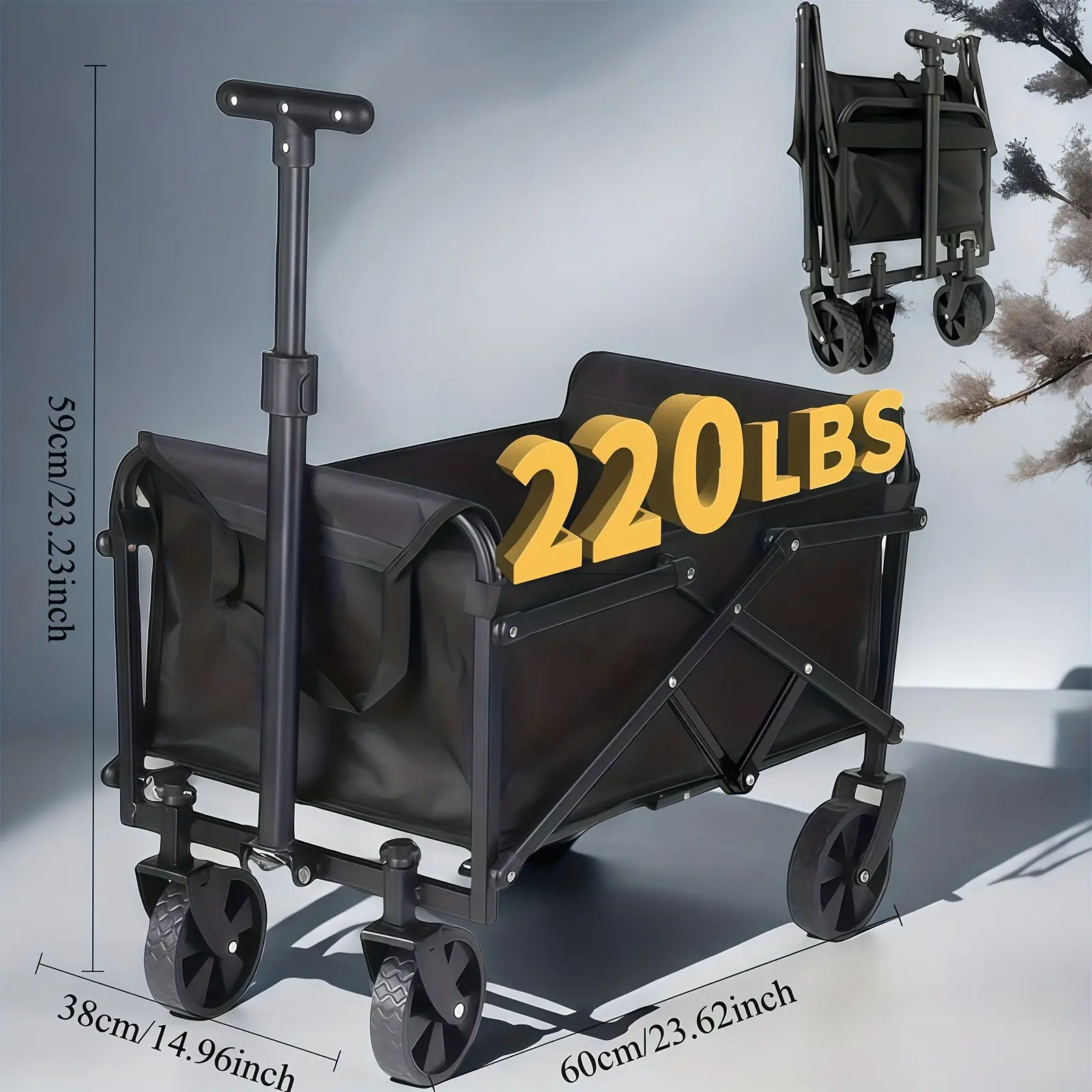 Large Capacity 680/ 450/ 220 Lb Heavy Duty Foldable Utility Cart, 4 All-terrain Wheels, Durable Alloy Steel Frame and 600D Oxford Cloth, No Assembly Required, Height Adjustable Wagon Cart, Suitable for Camping, Gardening and Shopping-black/ Blue/ Red