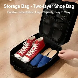 New Dual-Layer Travel Shoe Bag, Suitable for Suitcases, Portable Shoe Bag with Mesh Pockets, Durable Nylon Material, Holds 2-3 Pairs of Shoes