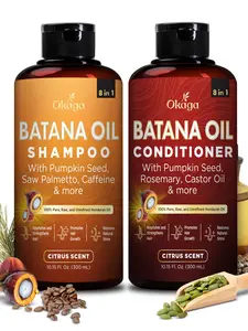 Okaga Shower Set - Batana Oil Shampoo & Conditioner - 8 in 1 Organic Haircare for Hair Growth Support, Cleansing, & Healthy Scalp - (2 x 300 mL)